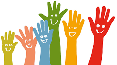 Illustrerade glada händer i olika färgglada färger